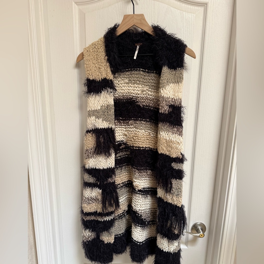 Free People Long Crochet/ Fuzzy Sweater Vest